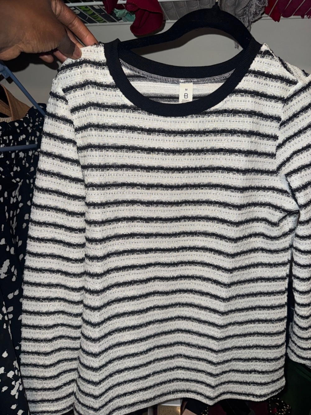 Striped Knit Crewneck Sweater in White and Navy
